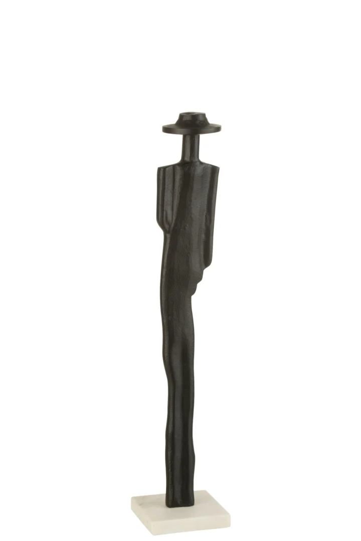 Zurello zwart aluminium beeld met marmeren voet, slanke moderne vorm, H52 cm, stijlvol woonaccessoire