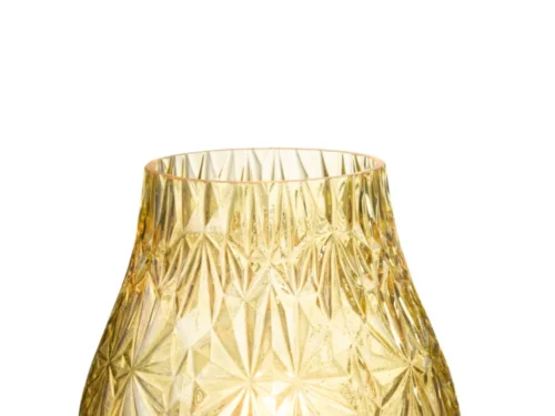 Vaas Currine van geel glas met facetpatroon en elegante ronde vorm, H22,5 cm