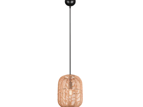 Hanglamp RUNA mat zwart met bruine sisal kap, verstelbaar en vintage uitstraling, Ø25 cm
