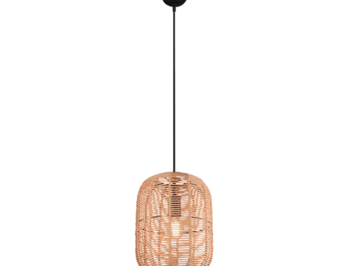 RUNA hanglamp matzwart met bruine sisal kap, vintage sfeer, Ø35 cm, set van 3