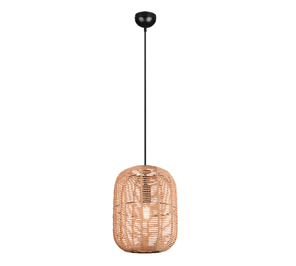 RUNA hanglamp matzwart met bruine sisal kap, vintage sfeer, Ø35 cm, set van 3