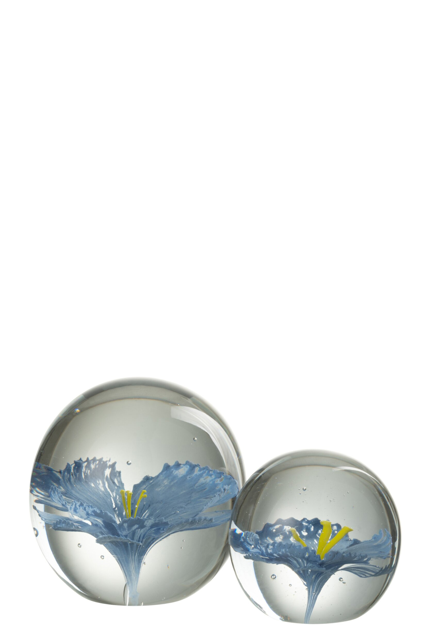 Kunstbloem Neidu glas blauw met transparante bollen en blauwe bloemen, decoratief woonaccessoire