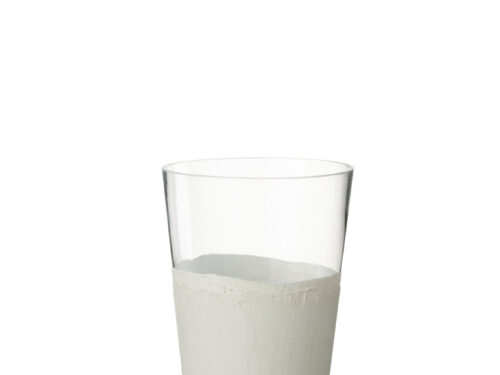 Vaas Stusir glas wit H35 cm met slanke vorm en stoere cementlook accenturering