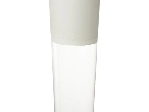 Vaas Basonte Glas Wit H60 cm, hoge slanke witte vaas van glas met cementaccenten
