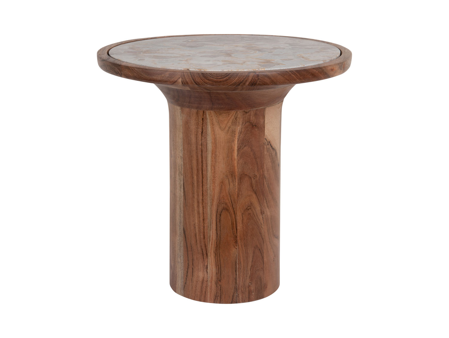 Bijzettafel Keerine Marmer Ø40 cm met bruine houten voet en luxe marmerlook blad