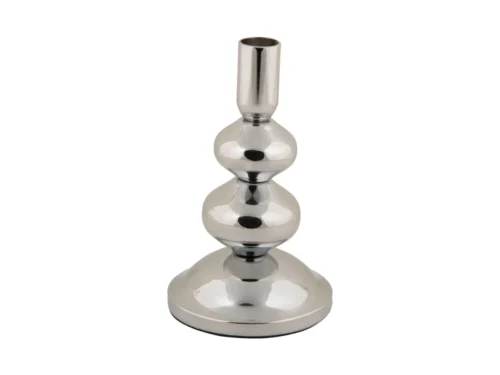 Kandelaar Caarmia chroom H17 cm met glanzende, bolvormige ijzeren voet en strakke chrome plated afwerking