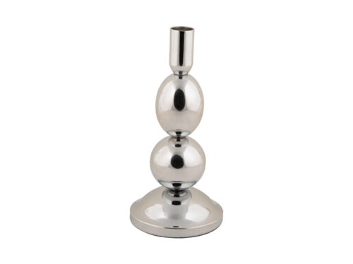 Kandelaar Treildun chroom H21 cm met glanzende ijzeren bollen en brede voet