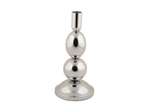 Kandelaar Treildun chroom H21 cm met glanzende ijzeren bollen en brede voet