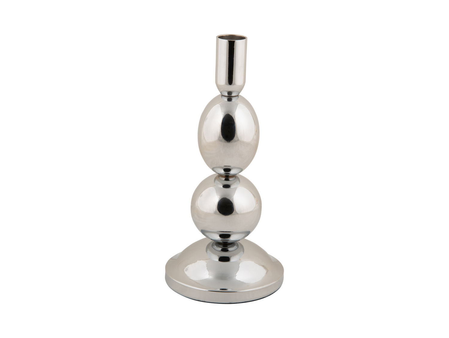 Kandelaar Treildun chroom H21 cm met glanzende ijzeren bollen en brede voet