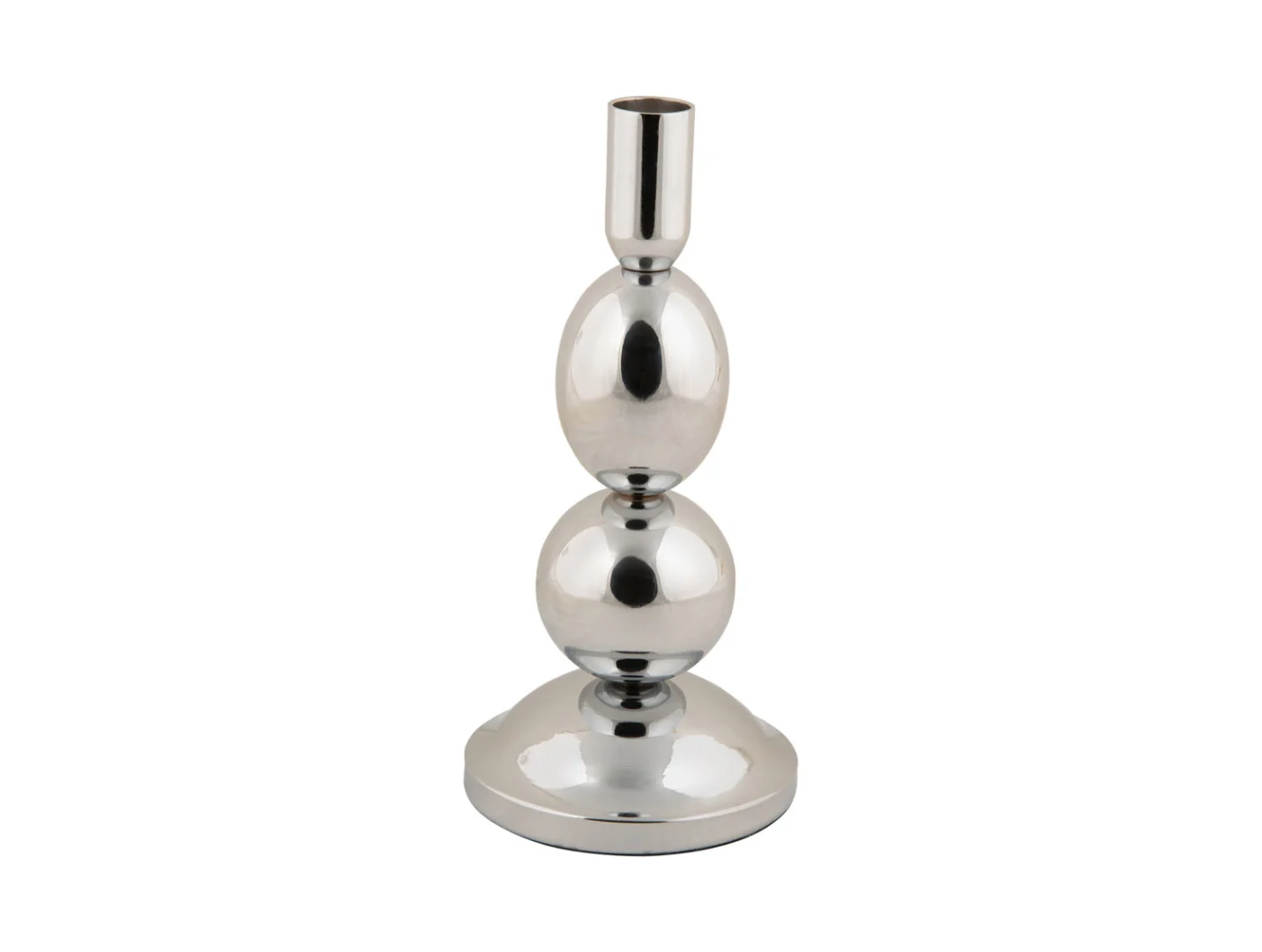 Kandelaar Treildun chroom H21 cm met glanzende ijzeren bollen en brede voet