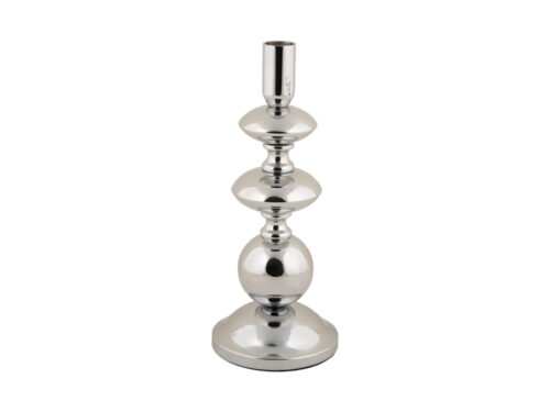 Kandelaar Gausonte Chroom H24 cm met shiny chrome afwerking en opvallende ronde vorm