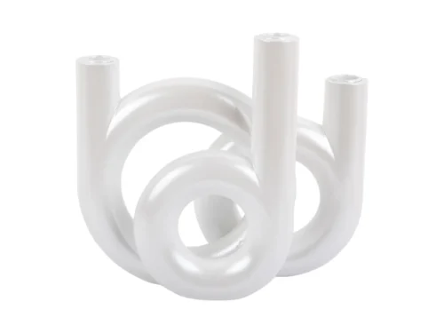 Witte Flansy kandelaar H20 cm met ringvorm en metallic afwerking van polyresin