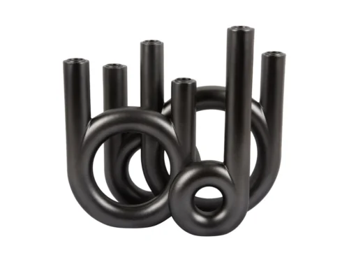 Kandelaar Stralsund donkergrijs H33 cm met ringdesign en metallic afwerking