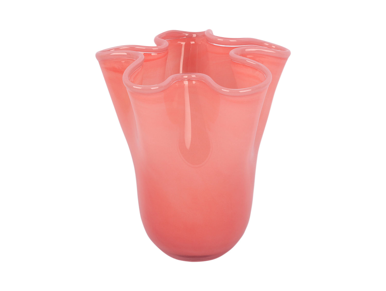 Present Time Ruffles vaas van zacht roze glas, Ø20 cm, met speelse handkerchief-randen