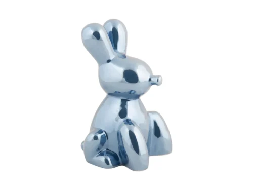 Beeld Haalia donkerblauw keramiek, ballonvormig konijn-figuur met glanzende afwerking, H15 cm