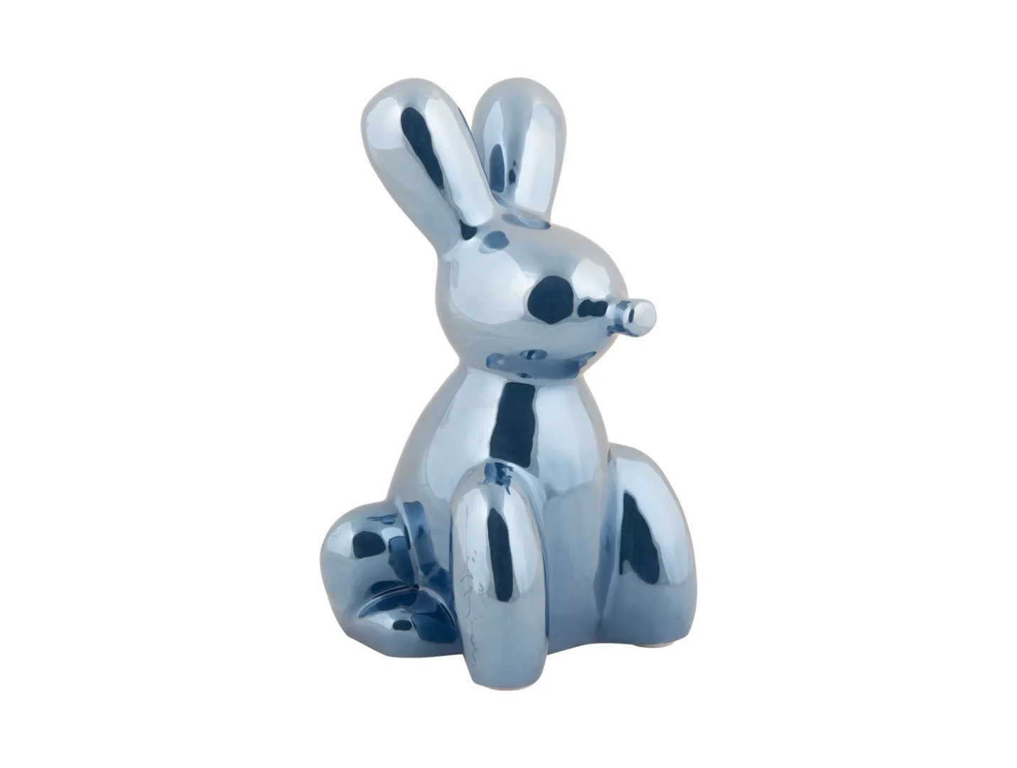 Beeld Tunsek keramiek donkerblauw, glanzend konijnvormig woonaccessoire H20 cm