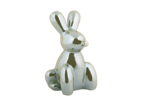Beeld Sake keramiek groen, glanzende Balloon Bunny in speelse ballonvorm, 20 cm hoog