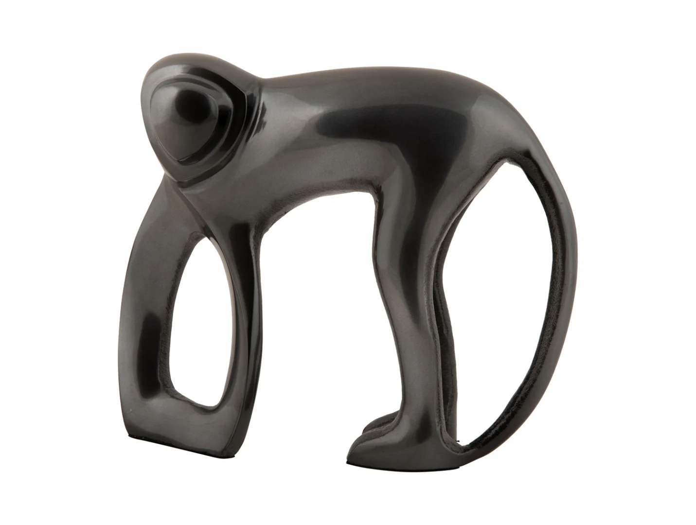 Beeld Stedira Metaal H15 cm slingerende aap in gun metal, compact aluminium decoratiebeeldje