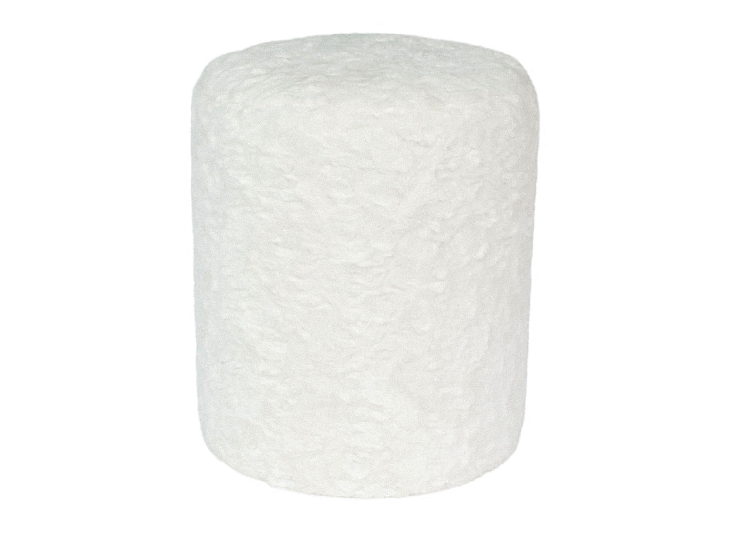 Poef Maakella Wit, compacte fluffy witte poef met zachte, speelse uitstraling