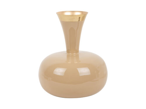 Vaas Masoro zacht bruin H29 cm met strakke vorm, glanzende gouden hals en ronde buik