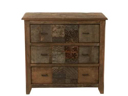 Kast Gaanira Bruin 100 cm van gerecycled hout met vintage uitstraling en decoratieve frontpanelen