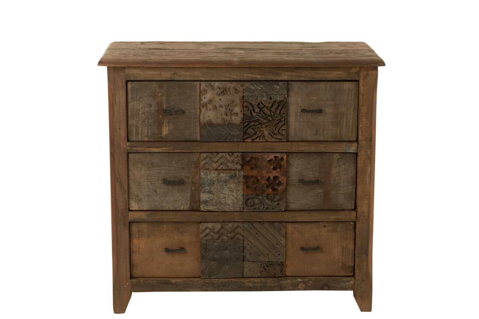Kast Gaanira Bruin 100 cm van gerecycled hout met vintage uitstraling en decoratieve frontpanelen