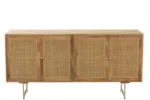 Dressoir Demor naturel 170 cm met mangohout, rotan fronten en slanke ijzeren poten