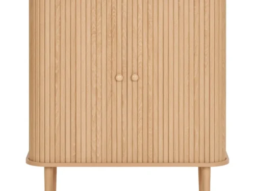 Dressoir Gisura naturel 80 cm met twee deuren, ribbelfront en slanke poten in warme houtlook