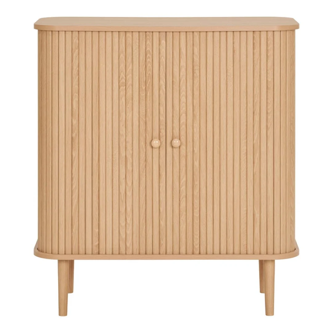 Dressoir Gisura naturel 80 cm met twee deuren, ribbelfront en slanke poten in warme houtlook