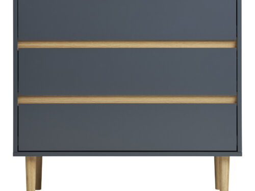 Zoormas ladekast van donkergrijs MDF met drie laden en houten poten, 80 cm breed