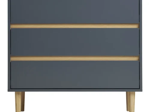 Zoormas ladekast van donkergrijs MDF met drie laden en houten poten, 80 cm breed