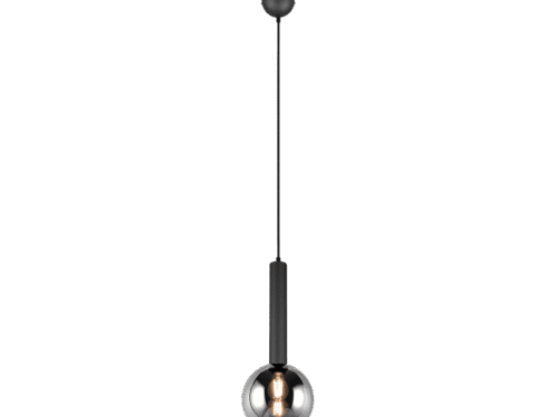 Hanglamp Lesta mat zwart met verchroomd glas, ronde vorm en verstelbare hoogte, set van 3