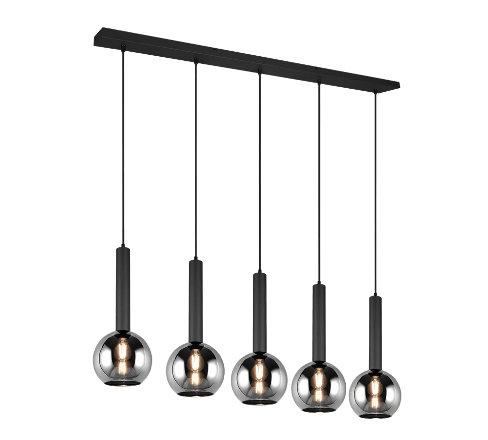 Trinnen hanglamp set van 3 in mat zwart met verchroomd glas en verstelbare pendels