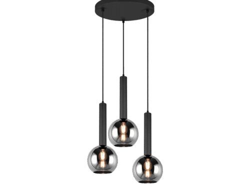 Hanglamp Conin matzwart Ø45 cm, set van 3 met drie verchroomde glazen bollen en E27-fittingen