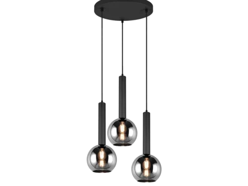 Hanglamp Conin matzwart Ø45 cm, set van 3 met drie verchroomde glazen bollen en E27-fittingen