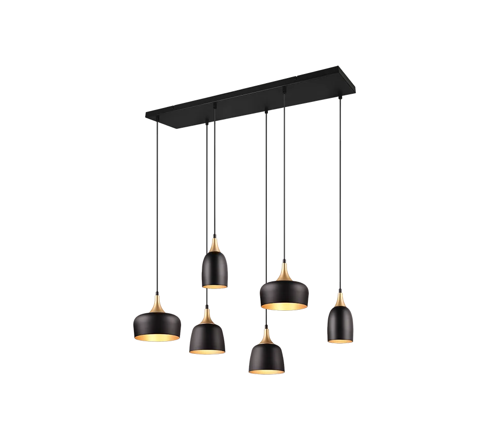 Hanglamp Slietang mat zwart set van 3 met 6 E14-fittingen en verstelbare hoogte