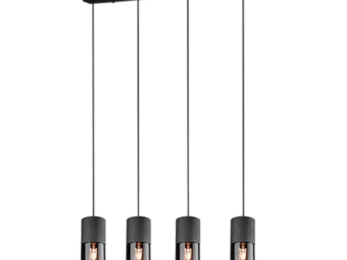 Hanglamp Delfzijl matzwart met rookglas, 4 pendels en E27-fittingen, set van 3