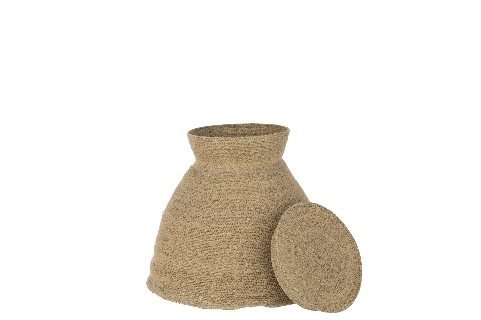 Mand Boostero zeegras naturel met ronde vorm en deksel, natuurlijke opbergmand voor je interieur