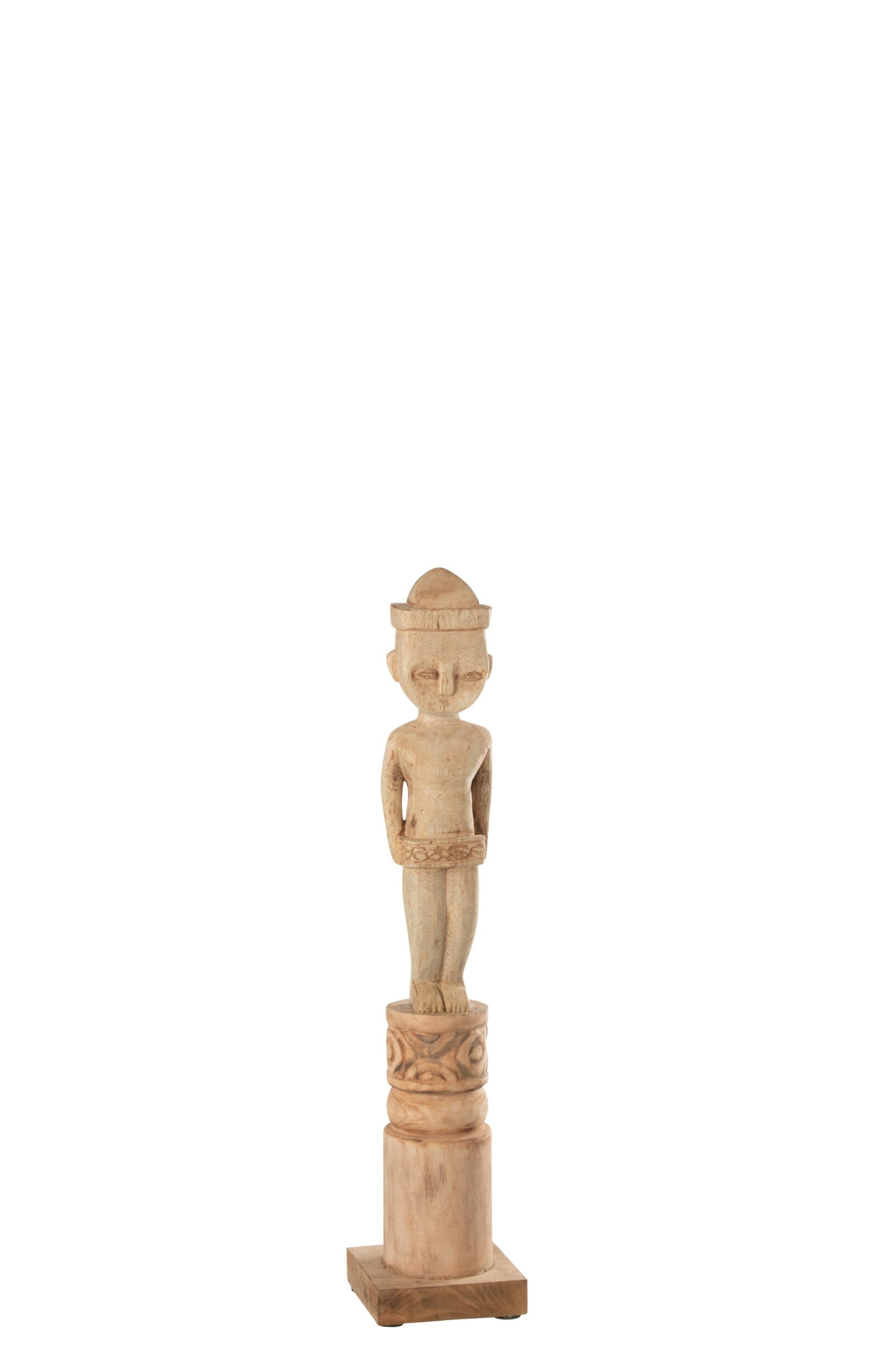 Beeld Pimma van naturel mangohout, slanke staande decoratie met rustige, warme uitstraling H67 cm