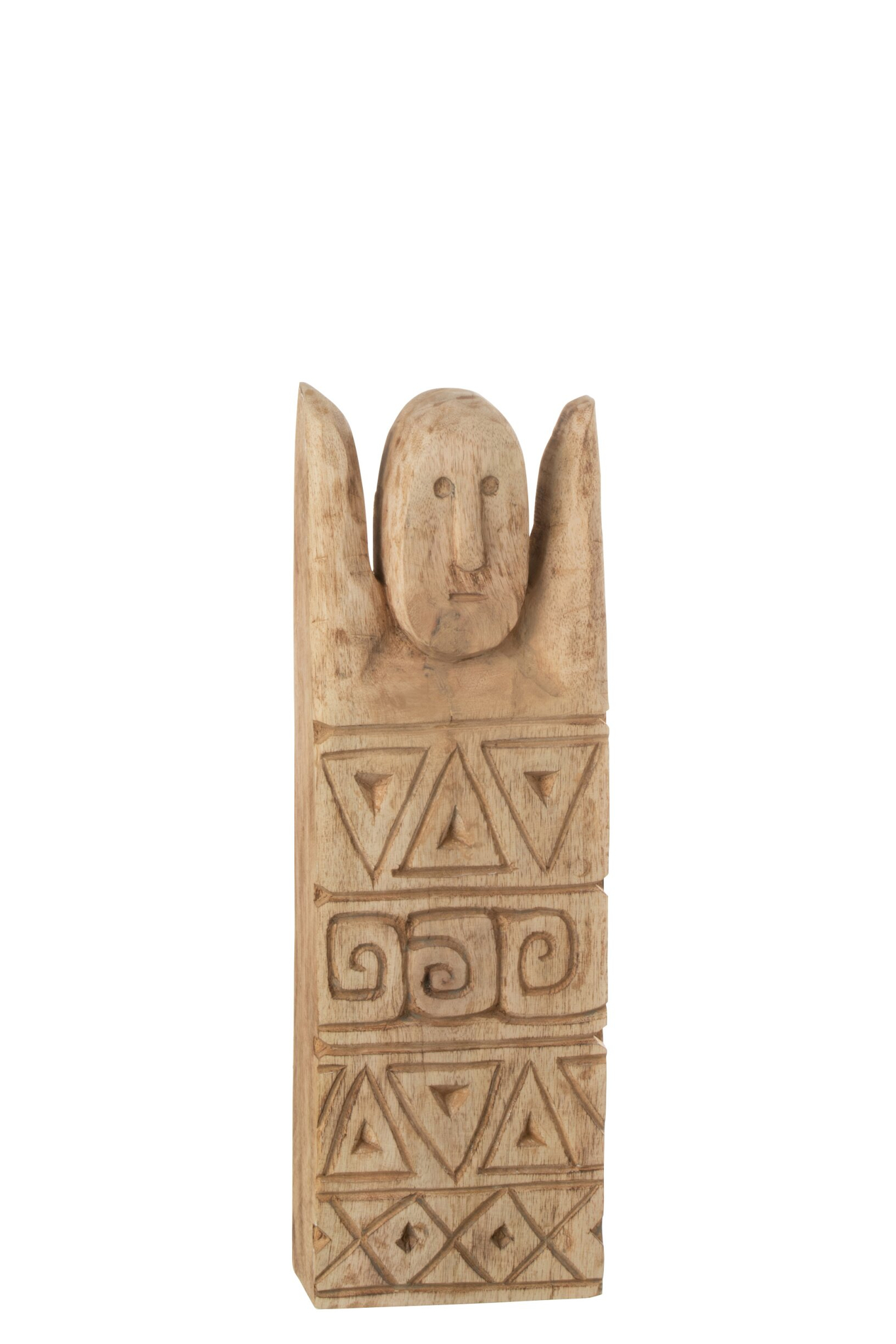 Beeld Klidel van naturel mangohout met Afrikaans houtsnijwerk en slanke hoge vorm, H46 cm