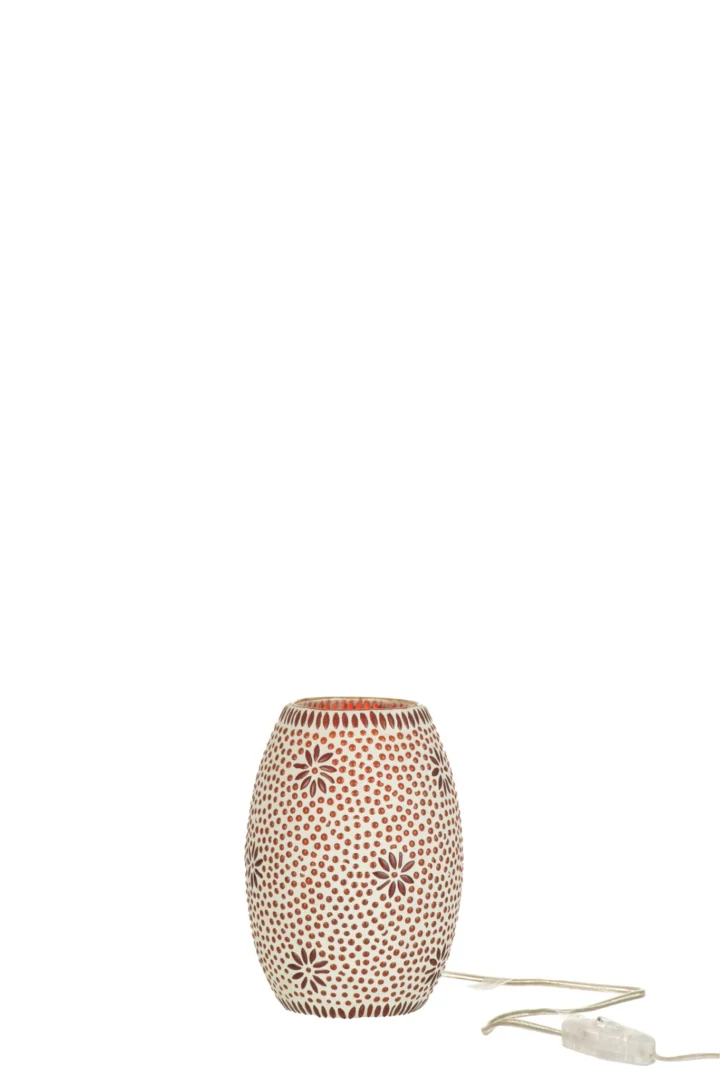 Lamp Neermine Glas, rode geperforeerde tafellamp met bloemenpatroon en snoer