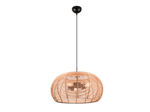 Hanglamp Liekira rotan Ø50 cm met ronde naturel kap en verstelbare zwarte ophanging