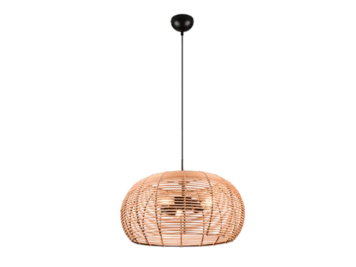 Hanglamp Liekira rotan Ø50 cm met ronde naturel kap en verstelbare zwarte ophanging