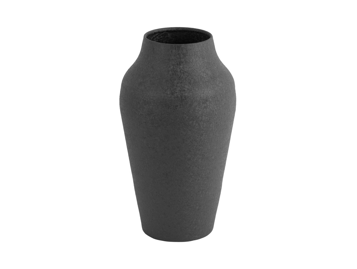 Zwarte metalen vaas Jekas Ø18 cm met slanke vorm en stoere, getextureerde afwerking