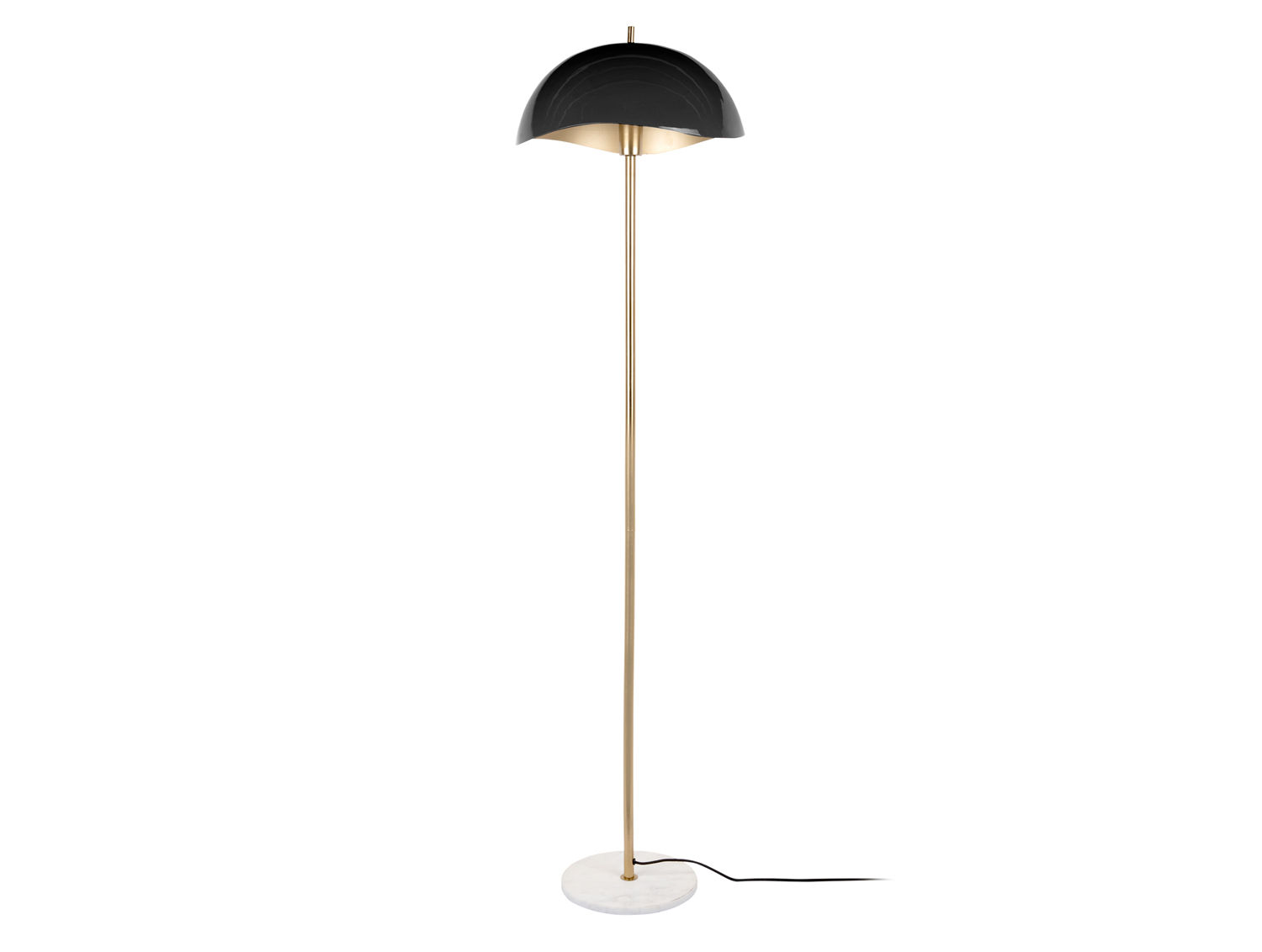 Zwarte vloerlamp Juldia 154 cm met gouden kap, slanke stang en marmeren voet, modern design