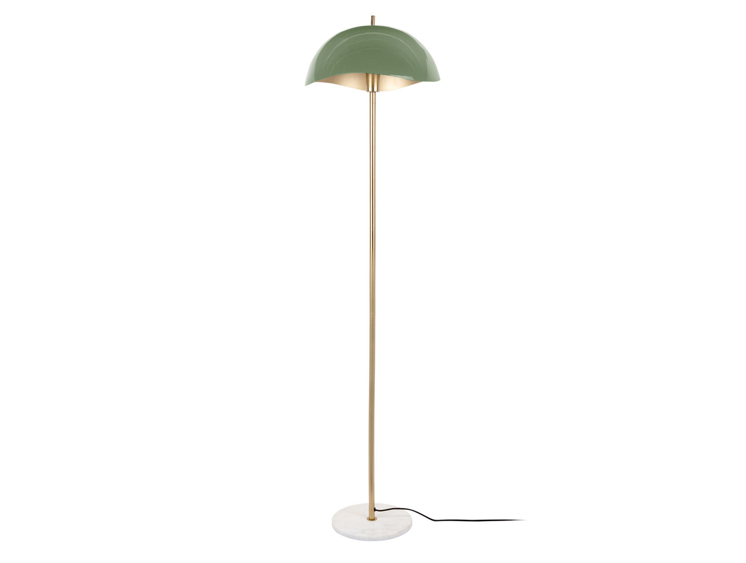 Vloerlamp Greebona groen H154 cm met gouden voet, slanke steel en marmeren voetplaat