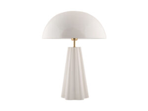 Tafellamp Gudand Wit H55 cm met glanzende koepelkap, gouden details en plissé voet