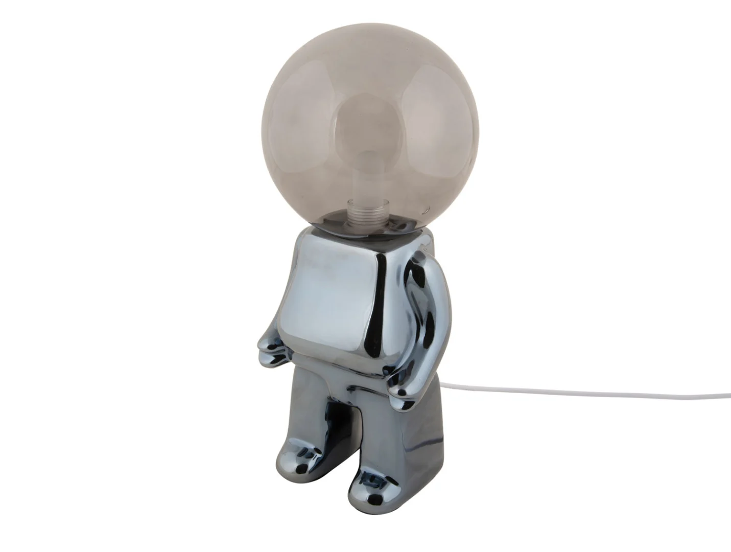Tafellamp Beirrane Keramiek met glanzende zilveren basis en bolvormige glazen kap, modern en decoratief
