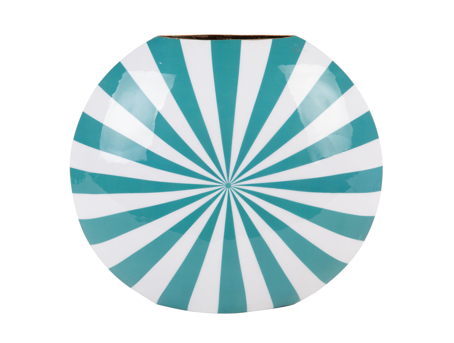 Vaas Slomma turquoise, blauw en wit met speels streeppatroon, 35 cm hoog en van stevig steen