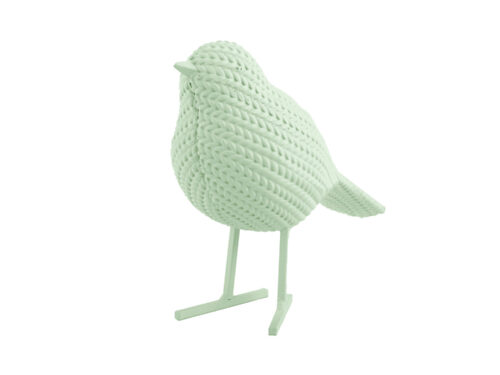 Beeld Bralum polyresin vogelbeeld met gebreide look in zacht groen, H13 cm